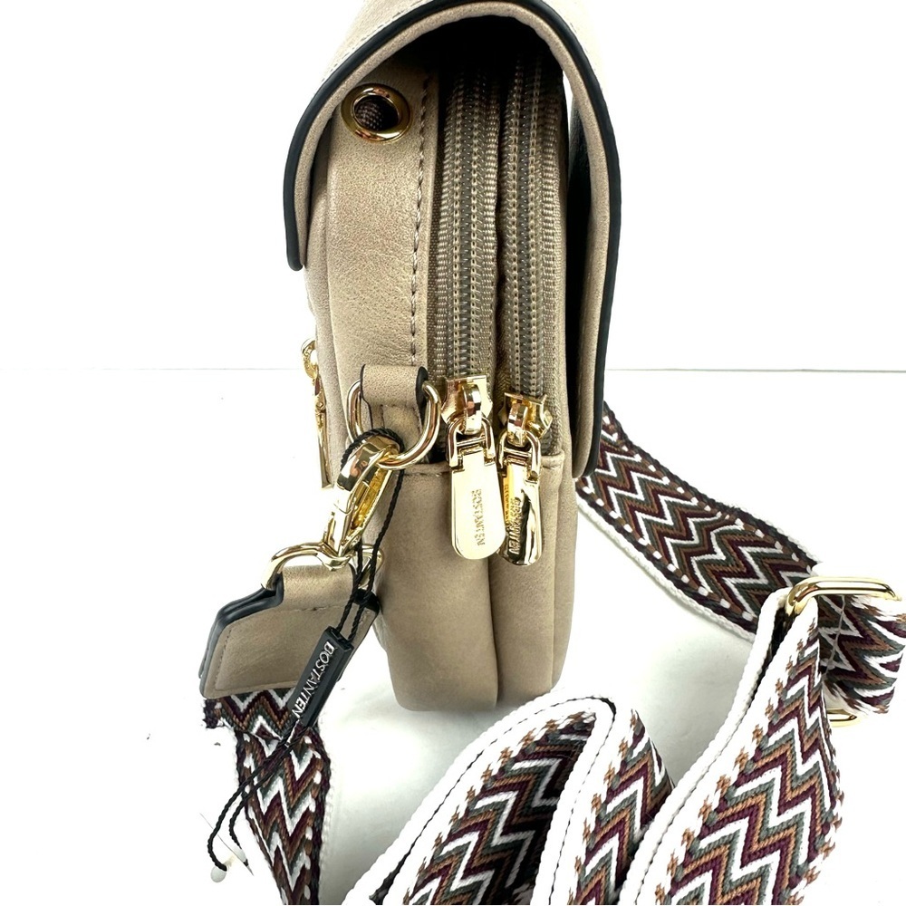 BOSTANTEN Crossbody Bag Tan Brown Handbag Purse Womens Guitar Strap Brand New - Picture 4 of 12